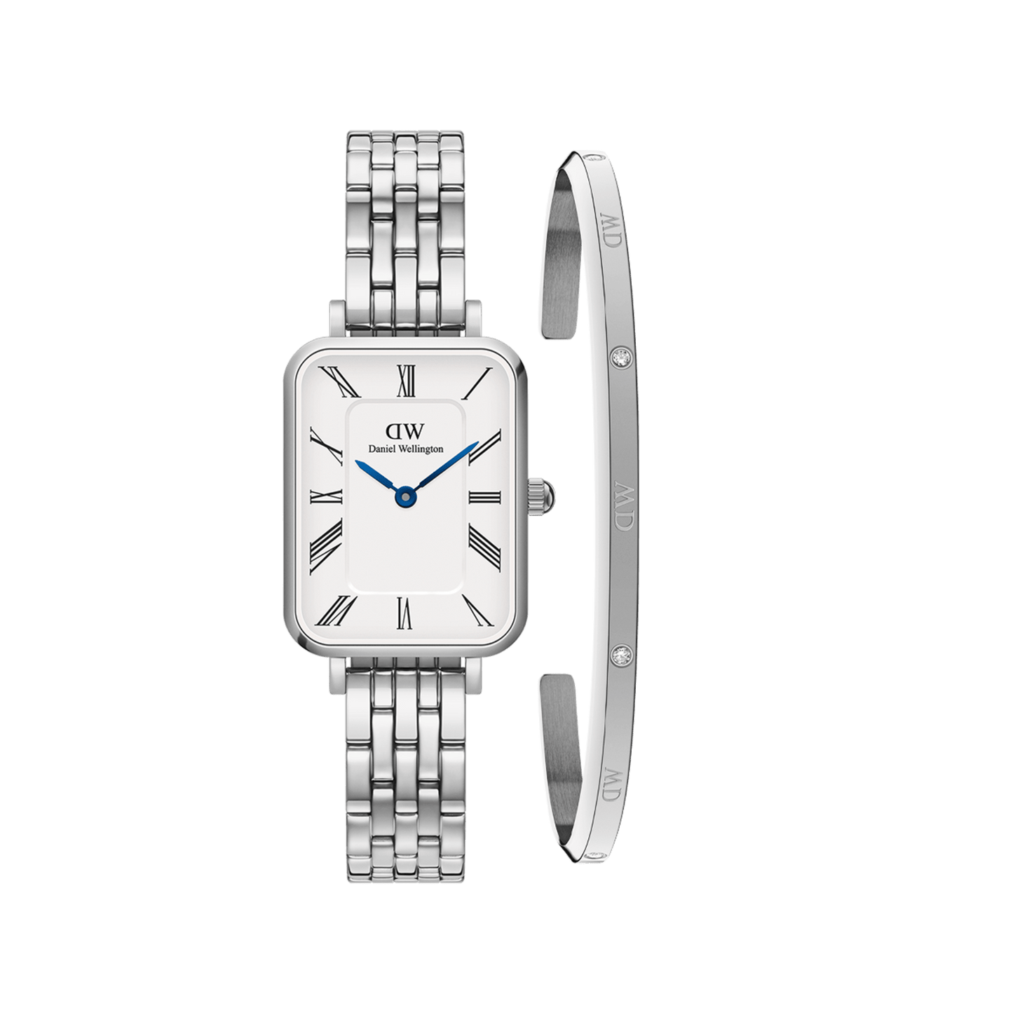 Quadro Roman Numerals 5-Link & Classic Lumine Bracelet Silver