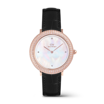Crystalline Bezel Black Croc Rose Gold