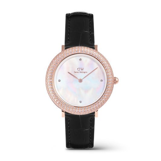 Crystalline Bezel Black Croc Rose Gold