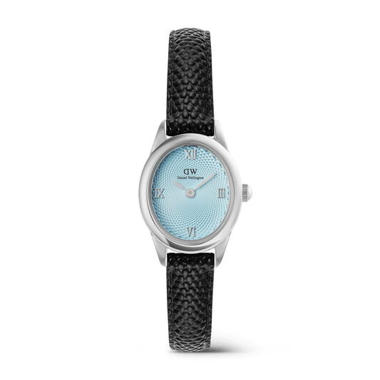 Ophelia Mini Black Lizard Ice Blue Guilloché Silver