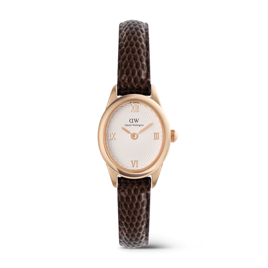 Ophelia Mini Dark Brown Lizard White Guilloché Rose Gold