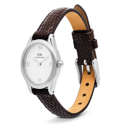Ophelia Mini Dark Brown Lizard White Guilloché Silver