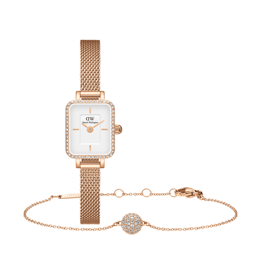 Quadro Mini Lumine Bezel & Pave Crystal Pendant Bracelet Rose Gold