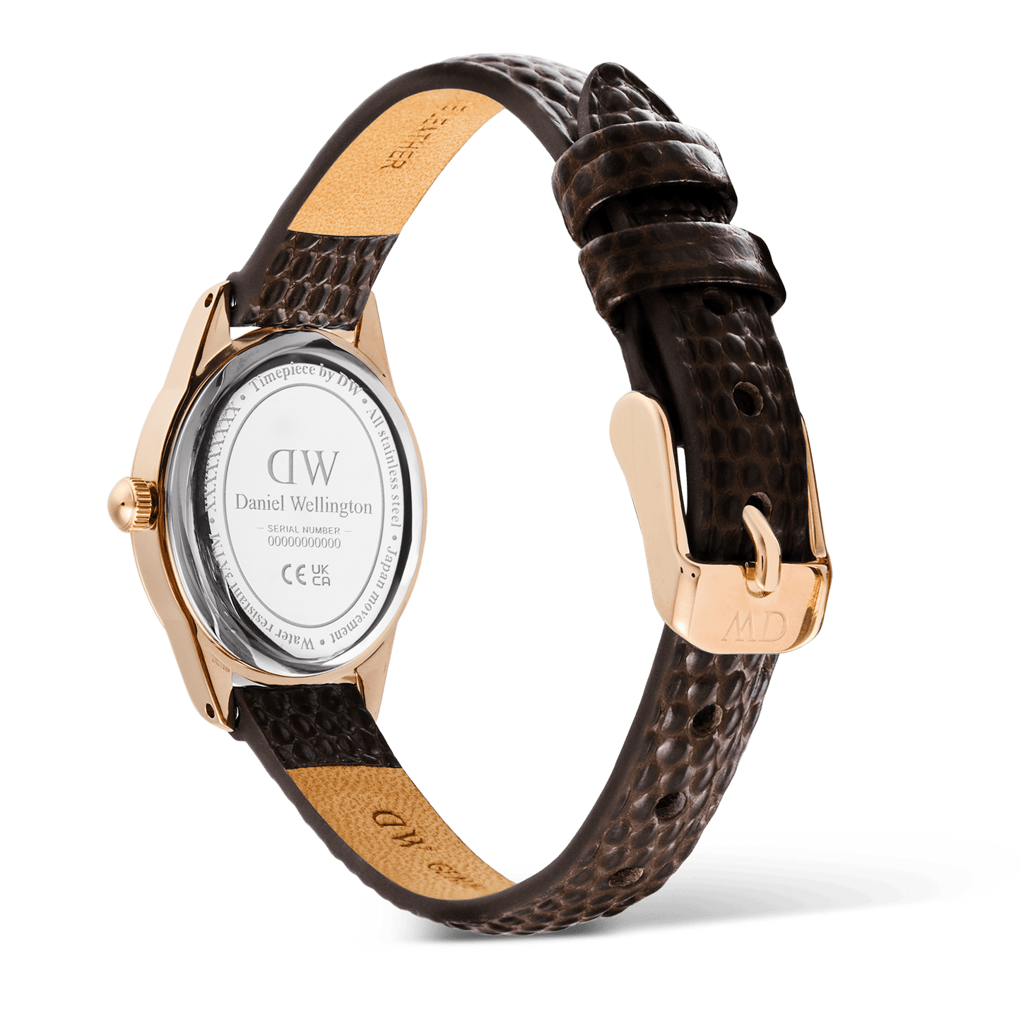 Ophelia Mini Dark Brown Lizard White Guilloché Rose Gold