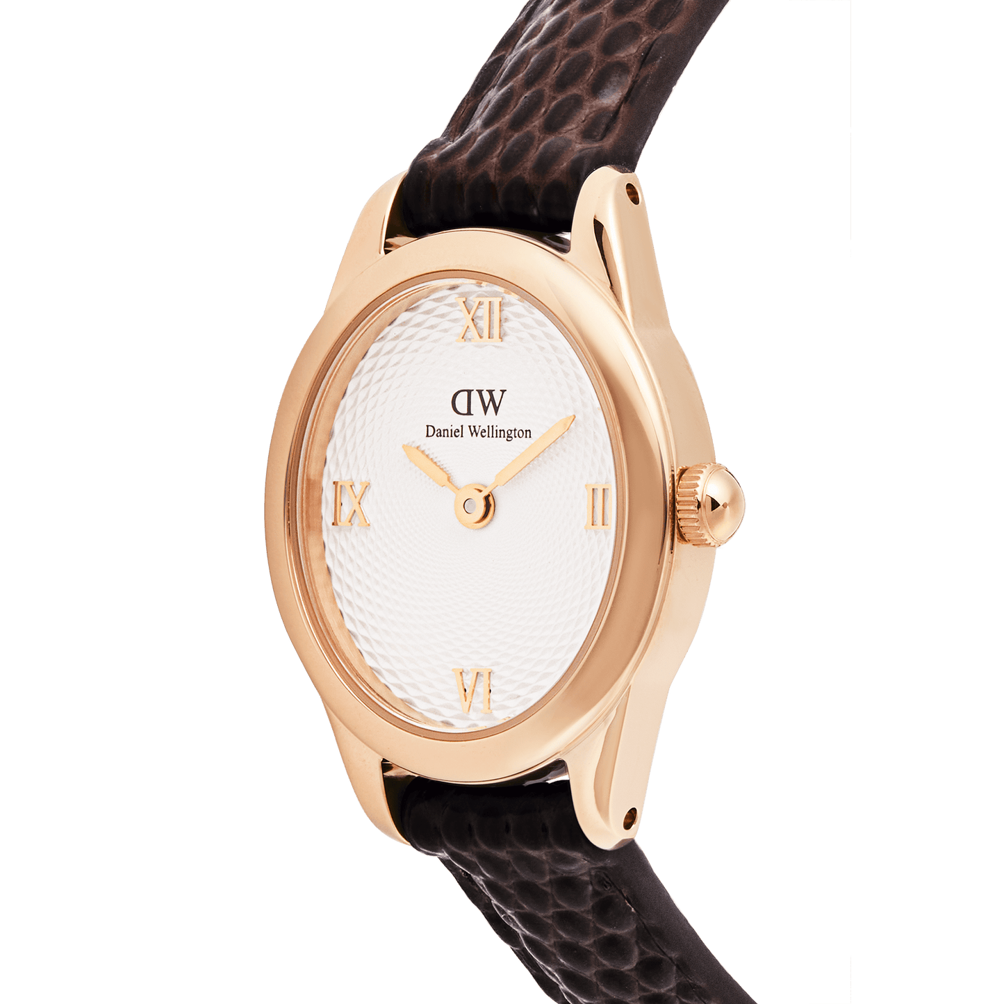 Ophelia Mini Dark Brown Lizard White Guilloché Rose Gold