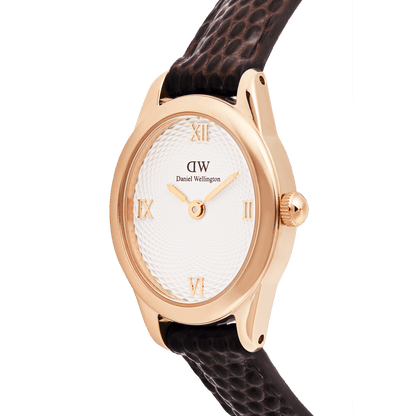 Ophelia Mini Dark Brown Lizard White Guilloché Rose Gold