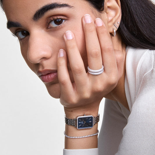 Pavé Crystal Ring Silver Set