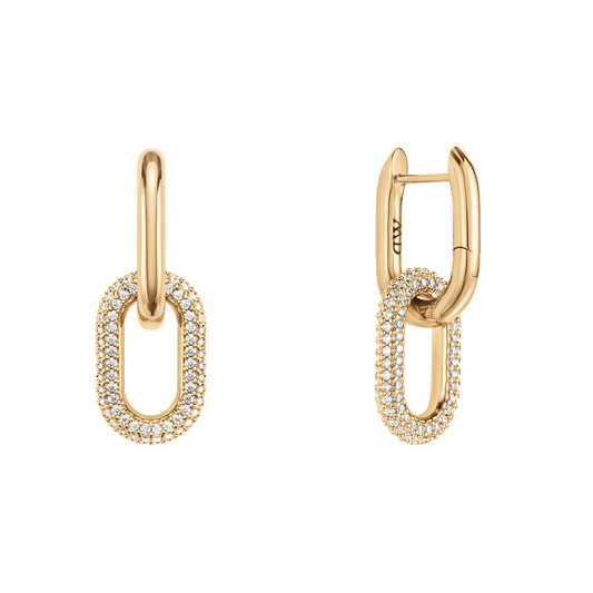Crystal Link Earrings Gold