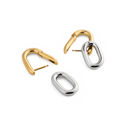 Contrast Link Earrings Two Tone Gold