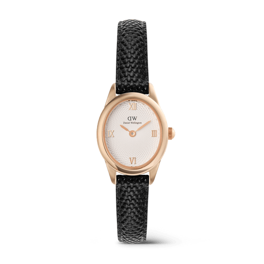 Ophelia Mini Black Lizard White Guilloché Rose Gold