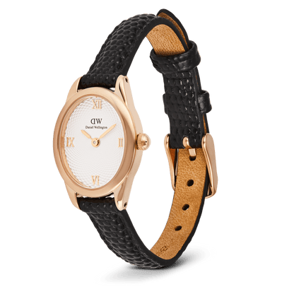 Ophelia Mini Black Lizard White Guilloché Rose Gold