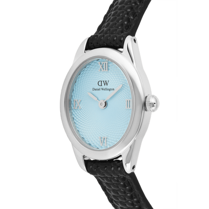 Ophelia Mini Black Lizard Ice Blue Guilloché Silver