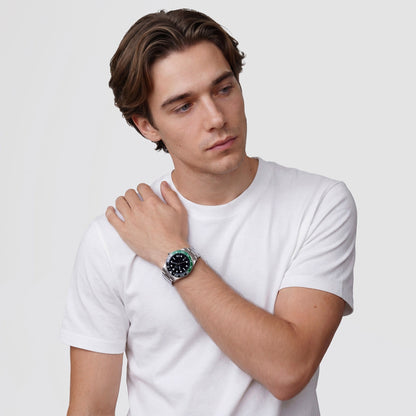 Iconic GMT Link Black Green Ceramic Bezel Silver
