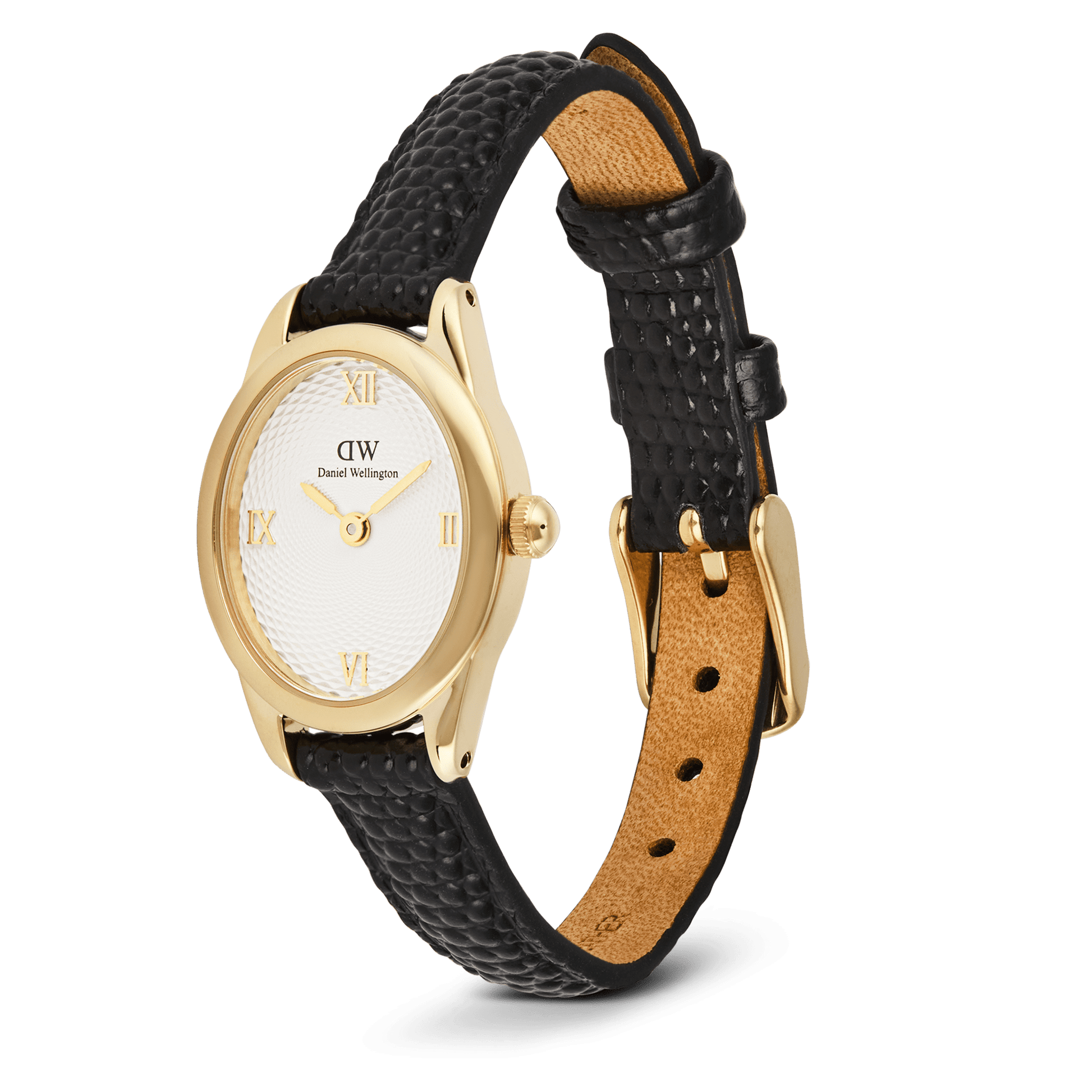 Ophelia Mini Black Lizard White Guilloché Gold