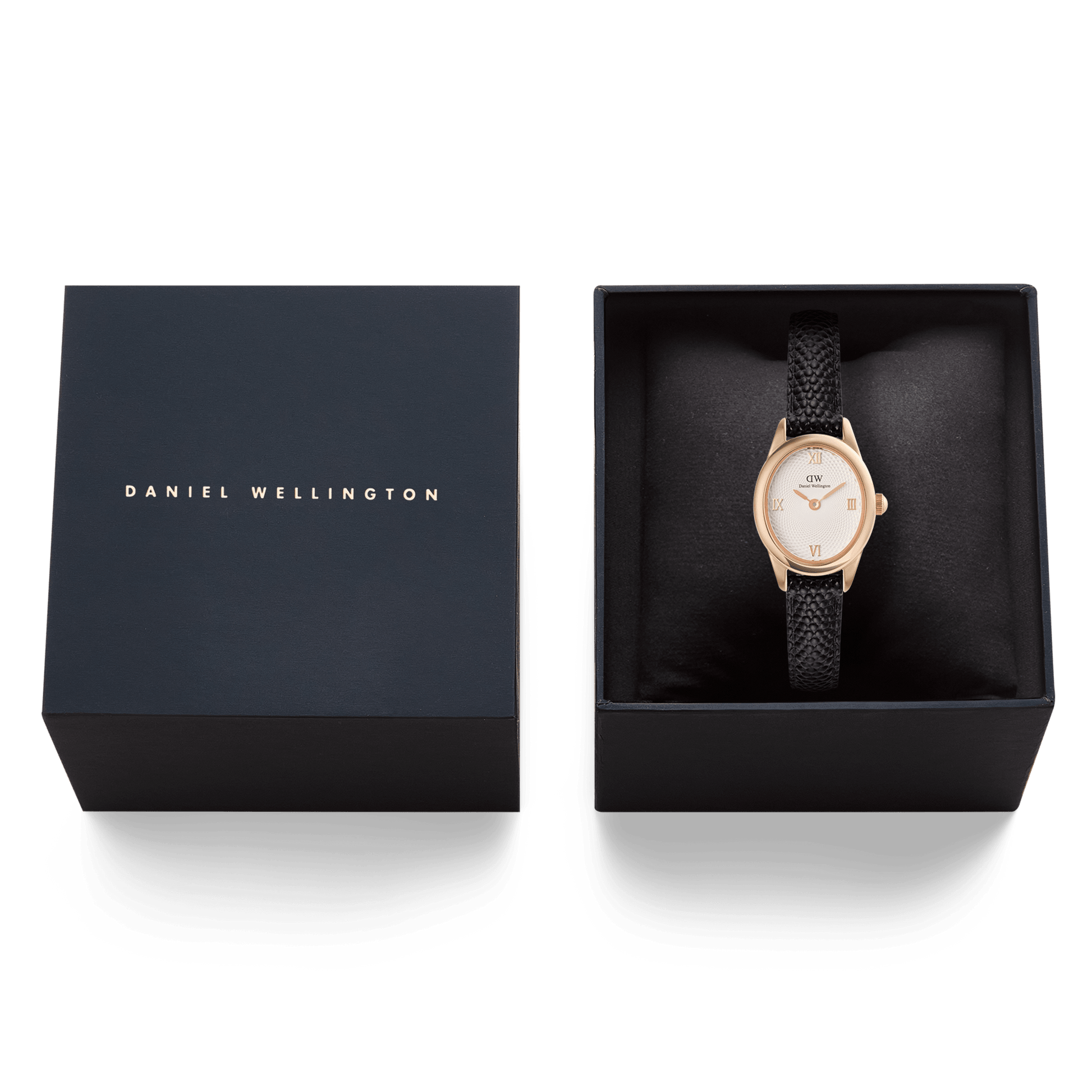 Ophelia Mini Black Lizard White Guilloché Rose Gold