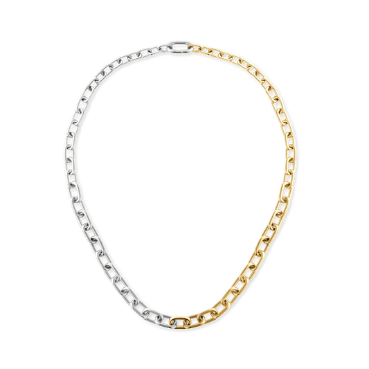 Contrast Link Necklace Two Tone Gold