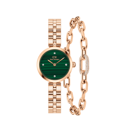 Elan Lumine Malachite & Crystal Link Bracelet Rose Gold