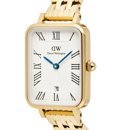 Quadro  Roman Numerals Date 5-link Gold