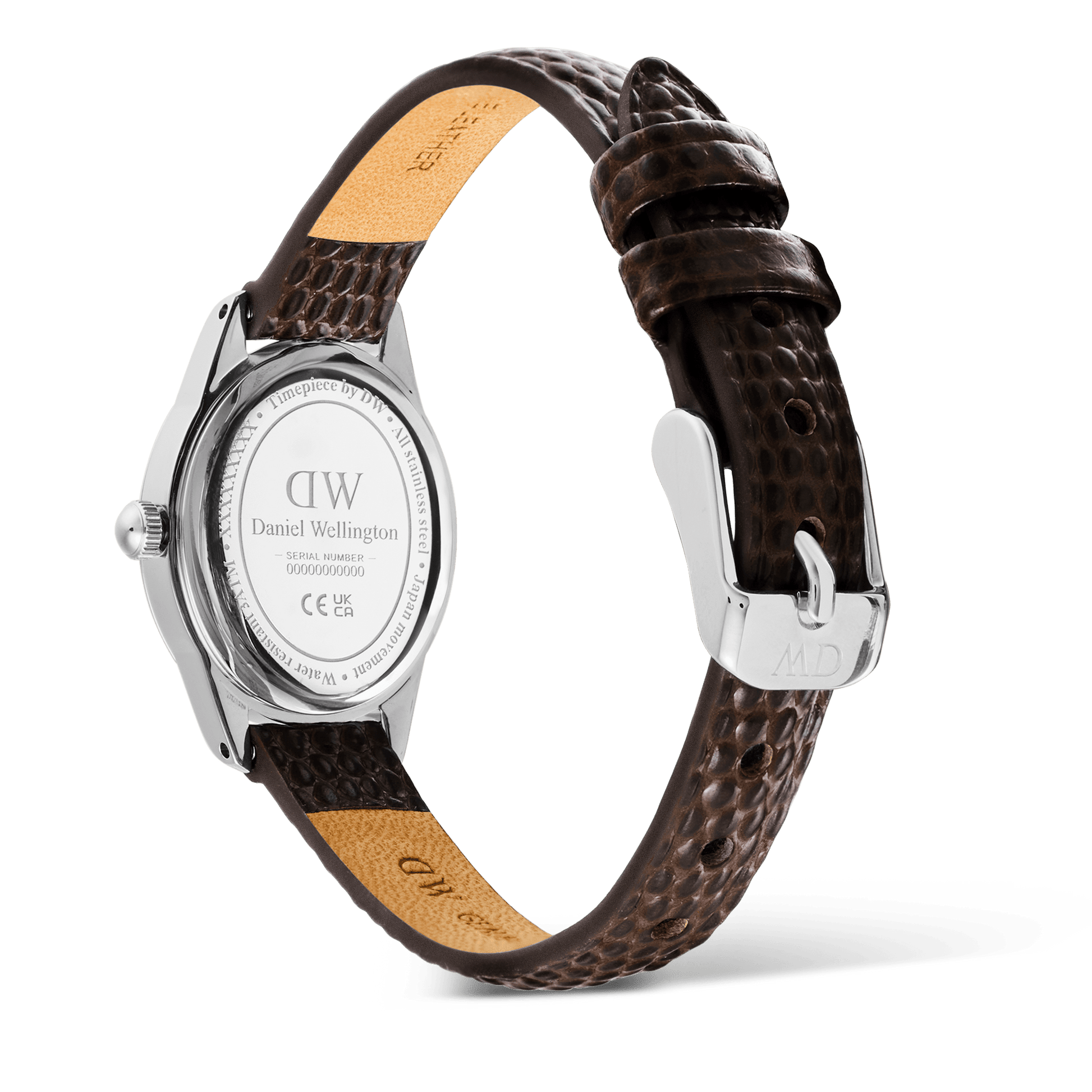 Ophelia Mini Dark Brown Lizard White Guilloché Silver
