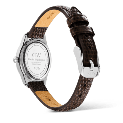 Ophelia Mini Dark Brown Lizard White Guilloché Silver