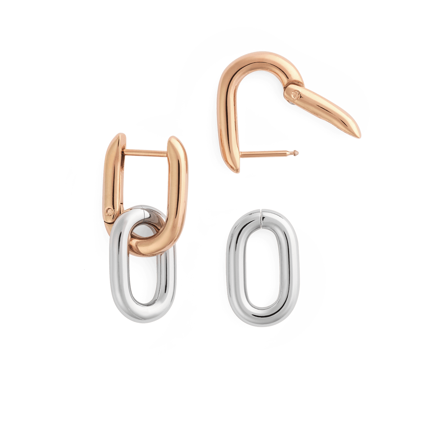 Contrast Link Earrings Two Tone Rose Gold