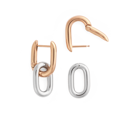 Contrast Link Earrings Two Tone Rose Gold