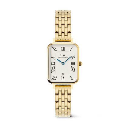 Quadro  Roman Numerals Date 5-link Gold