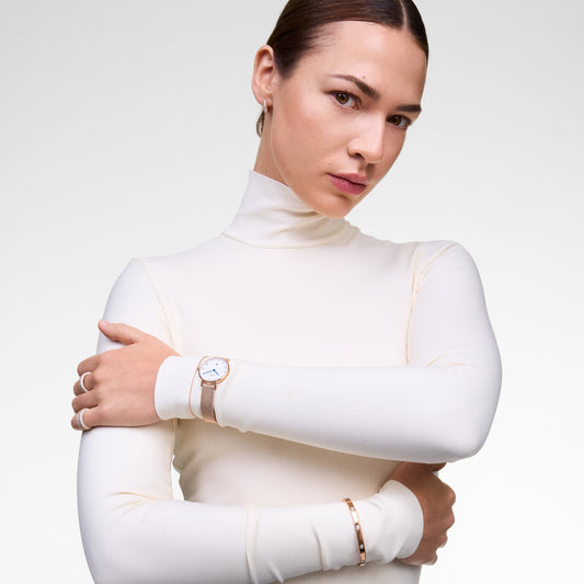 Petite Roman Numerals Date Rose Gold