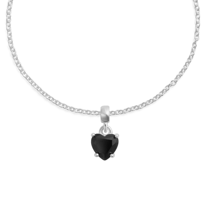 Charm Heart Crystal Black Silver