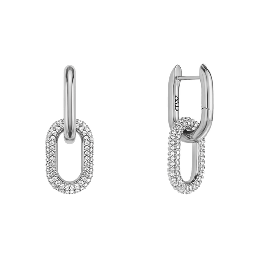 Crystal Link Earrings Silver