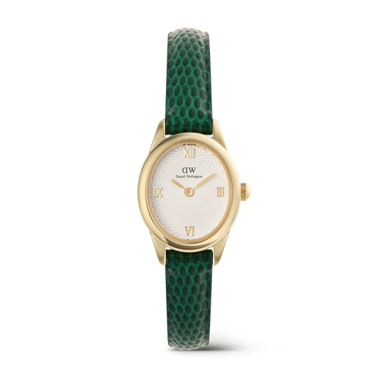Ophelia Mini Green Lizard White Guilloché Gold