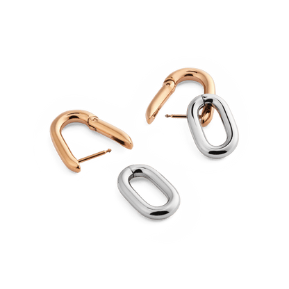 Contrast Link Earrings Two Tone Rose Gold