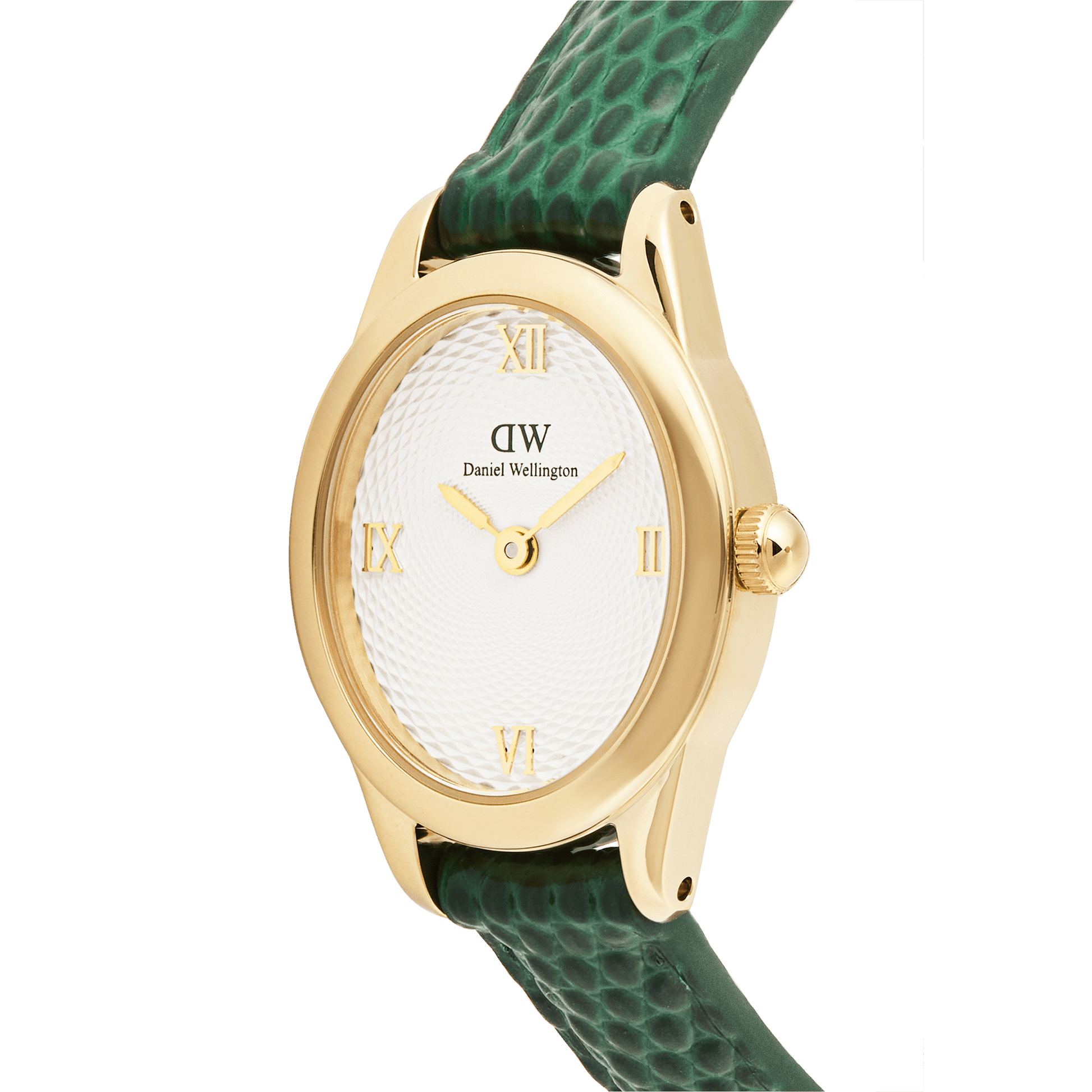 Ophelia Mini Green Lizard White Guilloché Gold