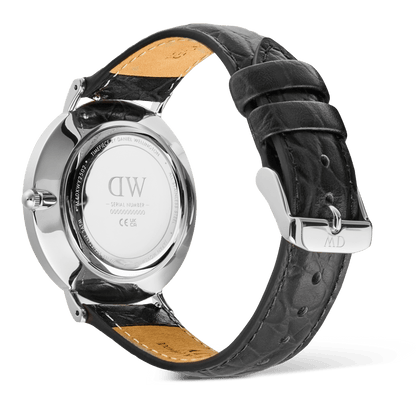 Classic Roman Numerals Date Black Croc Belly Silver