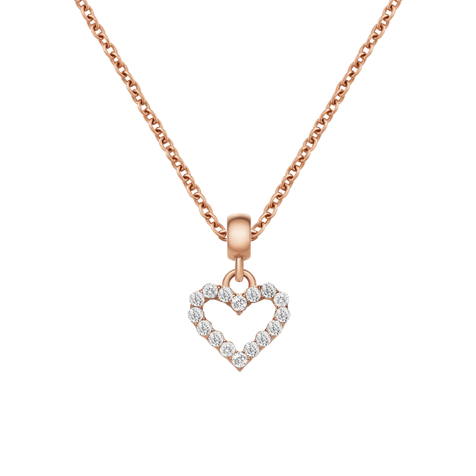 Heart Contour White Crystal Charm Rose Gold