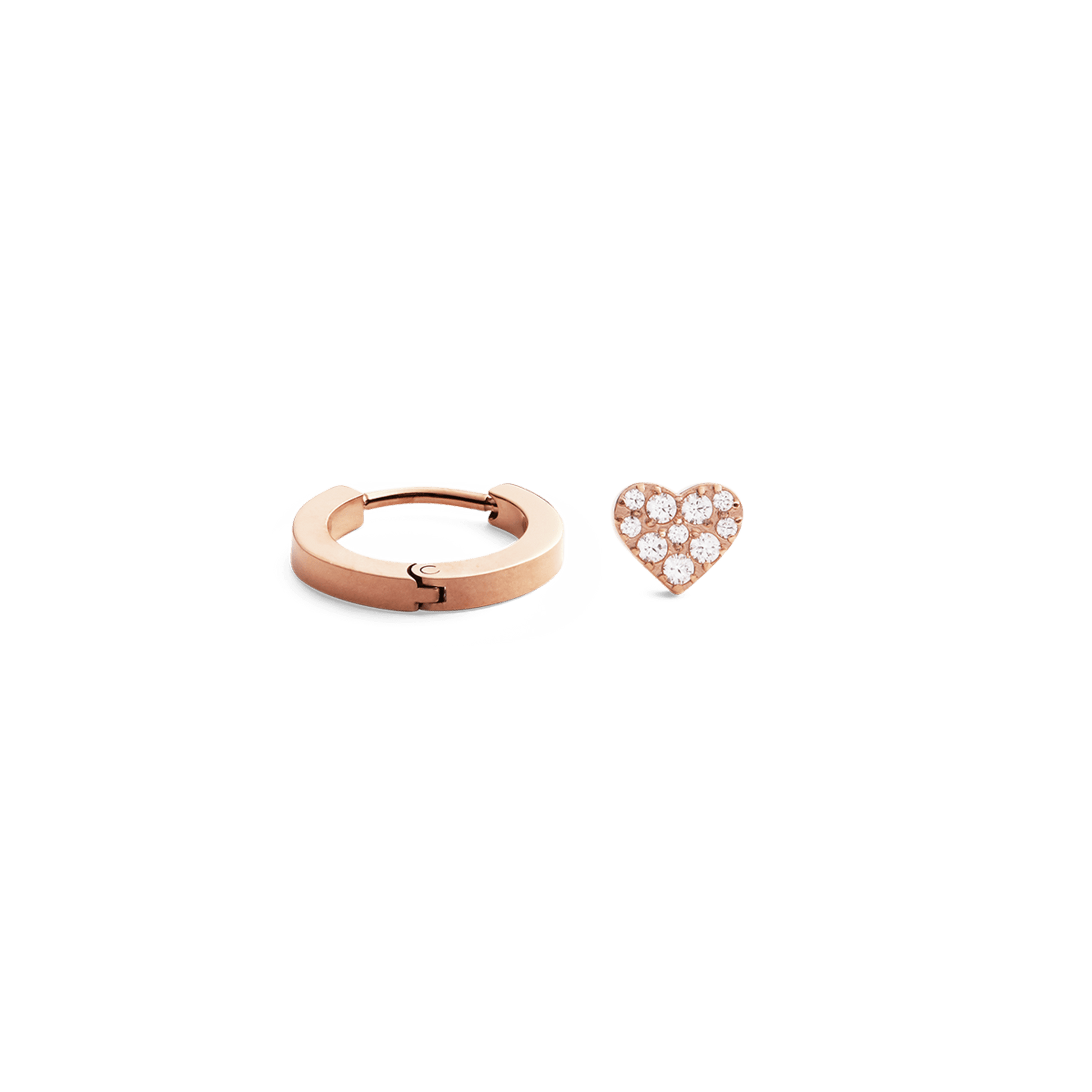 Hoop + Crystal Heart Stud Rose Gold Set