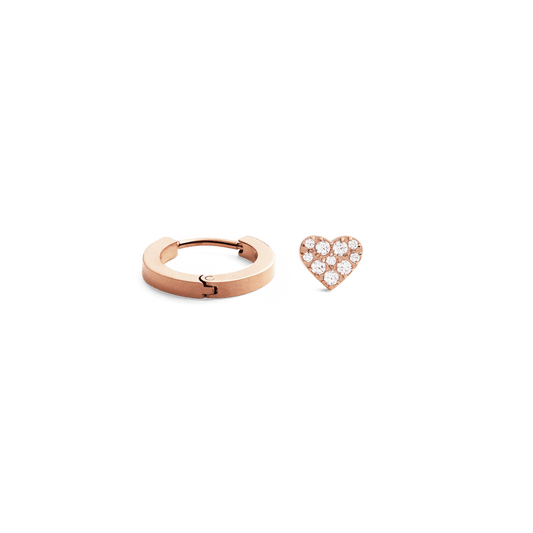 Hoop + Crystal Heart Stud Rose Gold Set