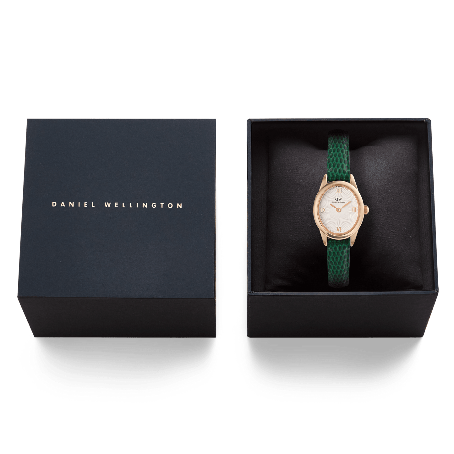 Ophelia Mini Green Lizard White Guilloché Rose Gold