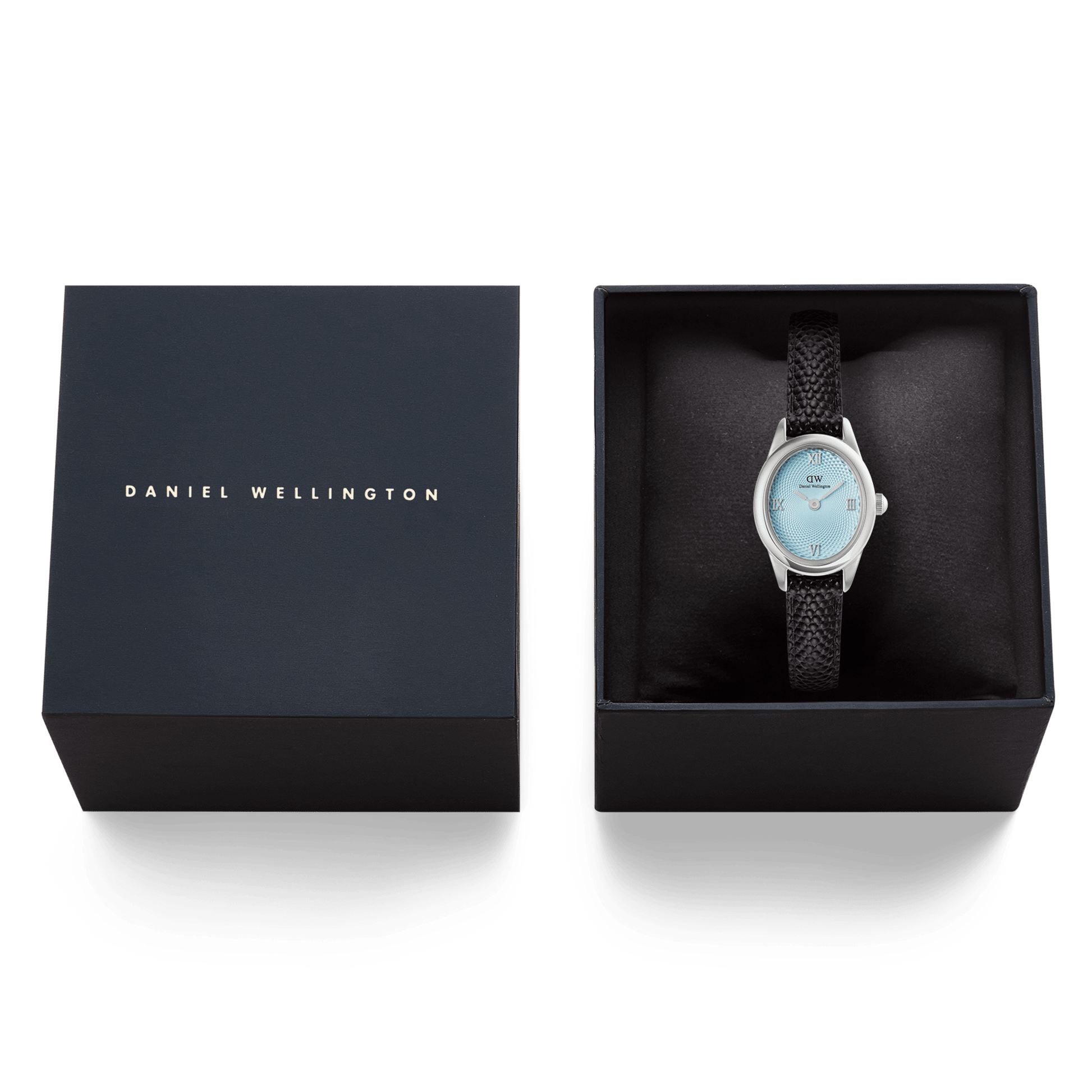 Ophelia Mini Black Lizard Ice Blue Guilloché Silver