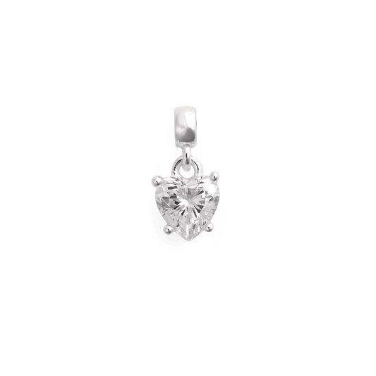 Heart White Crystal Charm S925 Sterling Silver