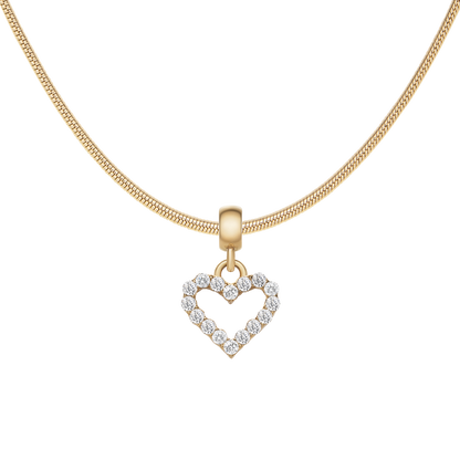 Heart Contour White Crystal Charm Gold