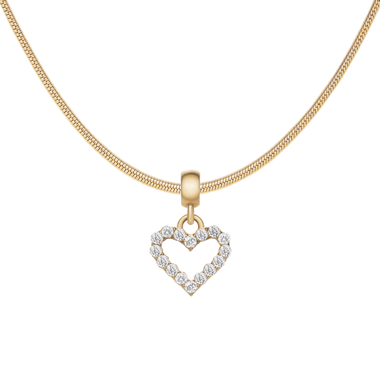Heart Contour White Crystal Charm Gold