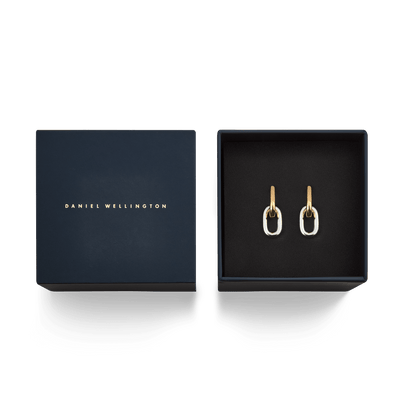 Contrast Link Earrings Two Tone Gold