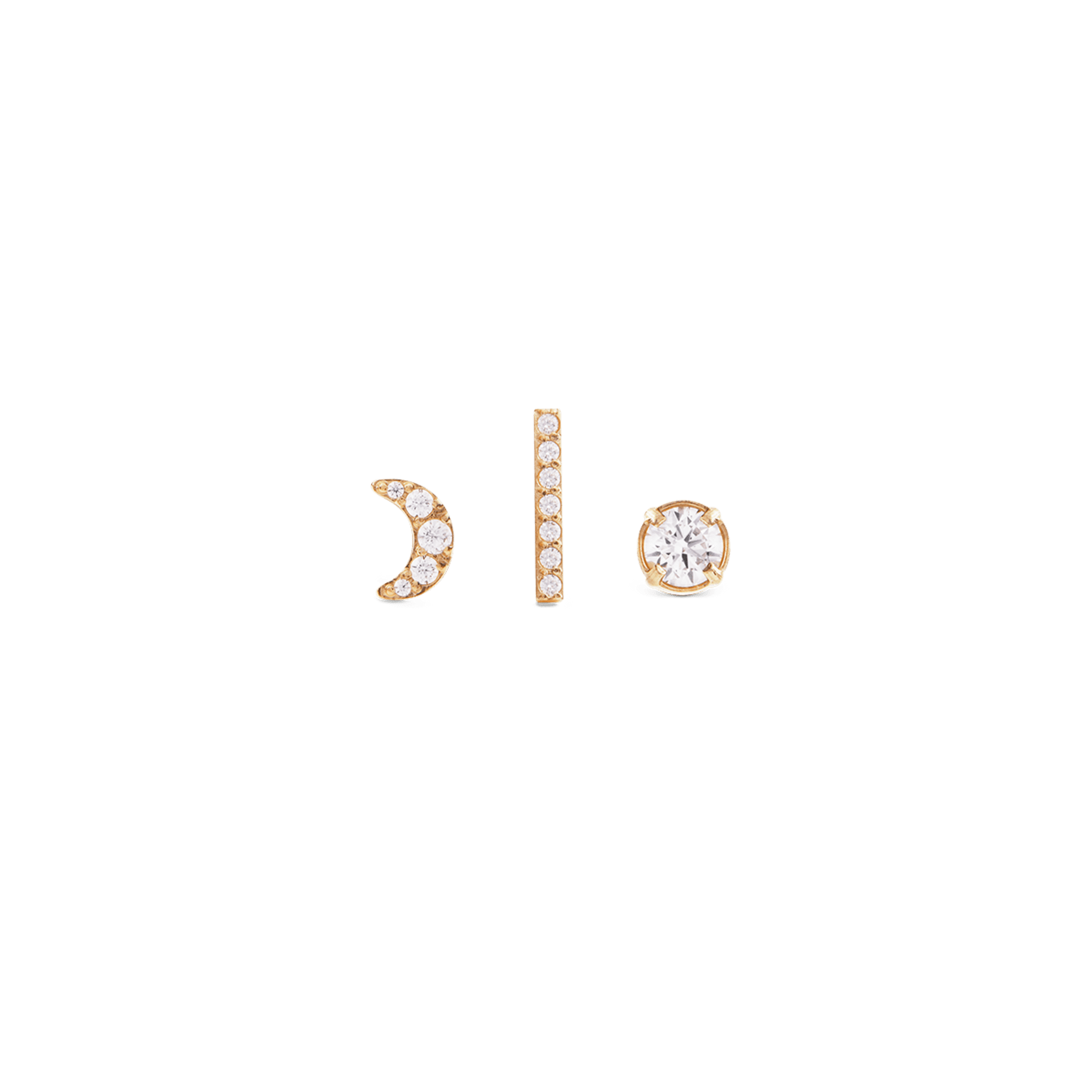 Crystal Moon + Crystal Bar + Crystal Stud Gold Set