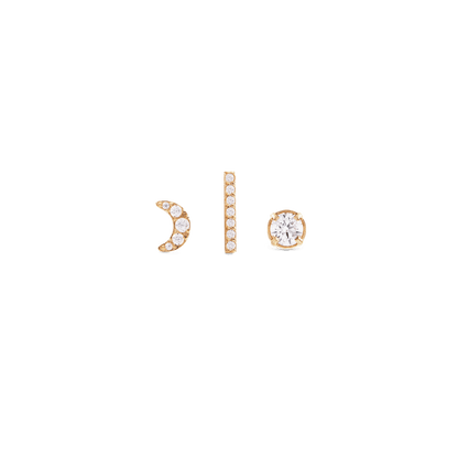 Crystal Moon + Crystal Bar + Crystal Stud Gold Set